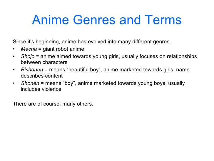 Anime Genres In Japanese